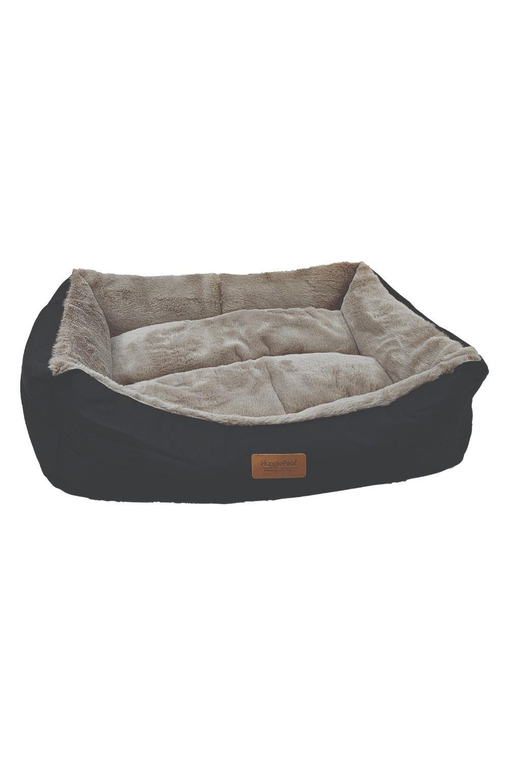 HUGGLEPETS HugglePets Luxury Plush Dog Lounger Bed - Black & Grey