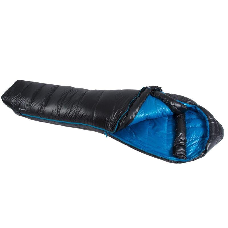 Turistický zimní péřový spacák levý zip