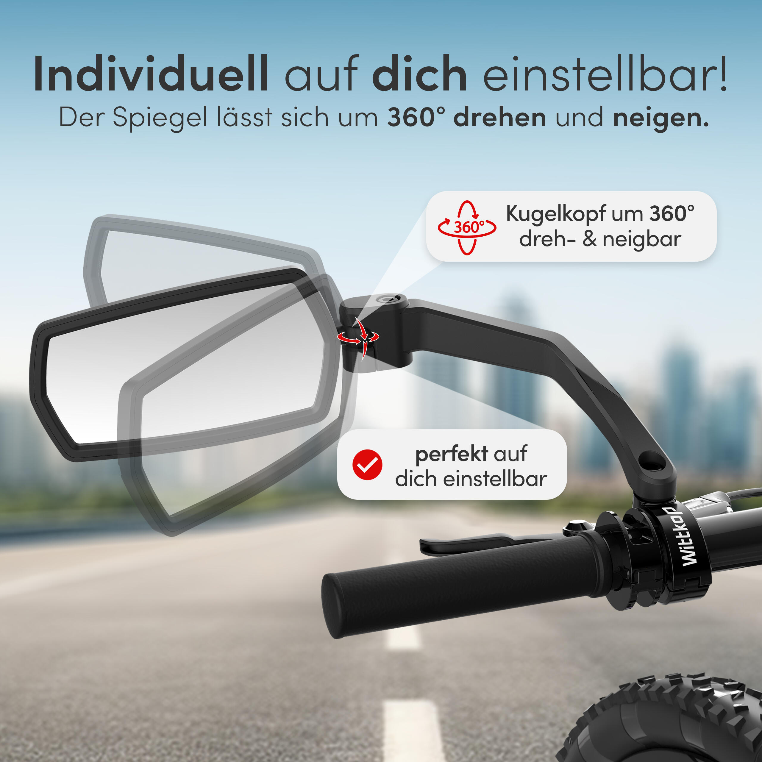 WITTKOP Fahrradrückspiegel, 360° verstellbar 5/7