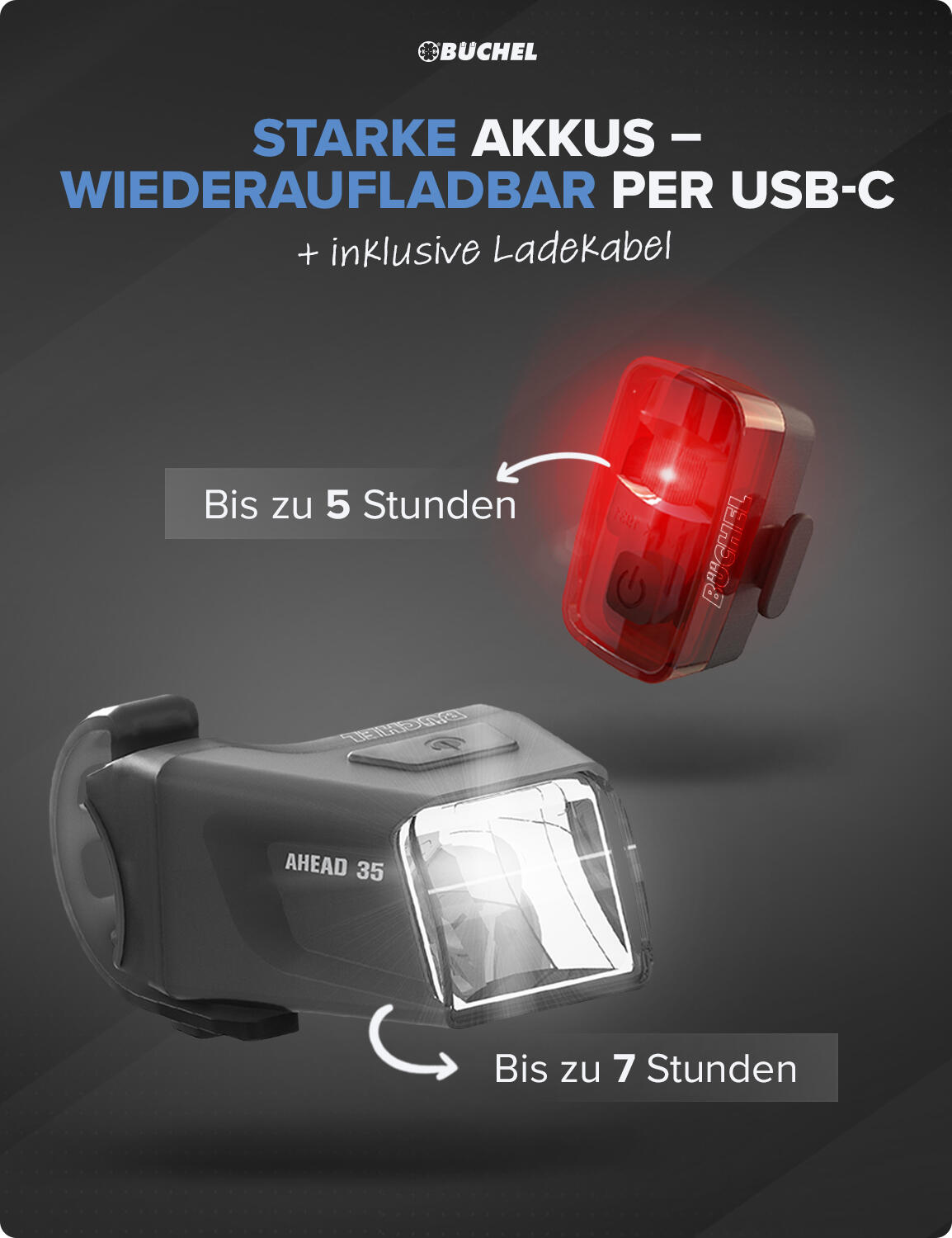 LED Akkuleuchten-Set Ahead 35 und Rearlens 5/7