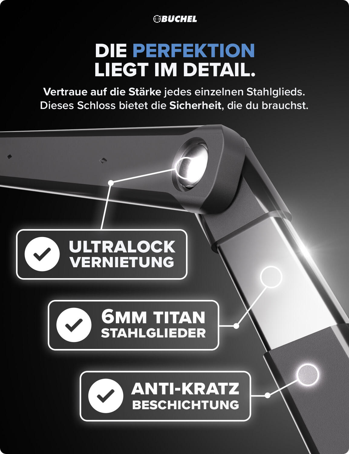 Sekura Premium Faltschloss 95cm, inkl. Halterung 5/7