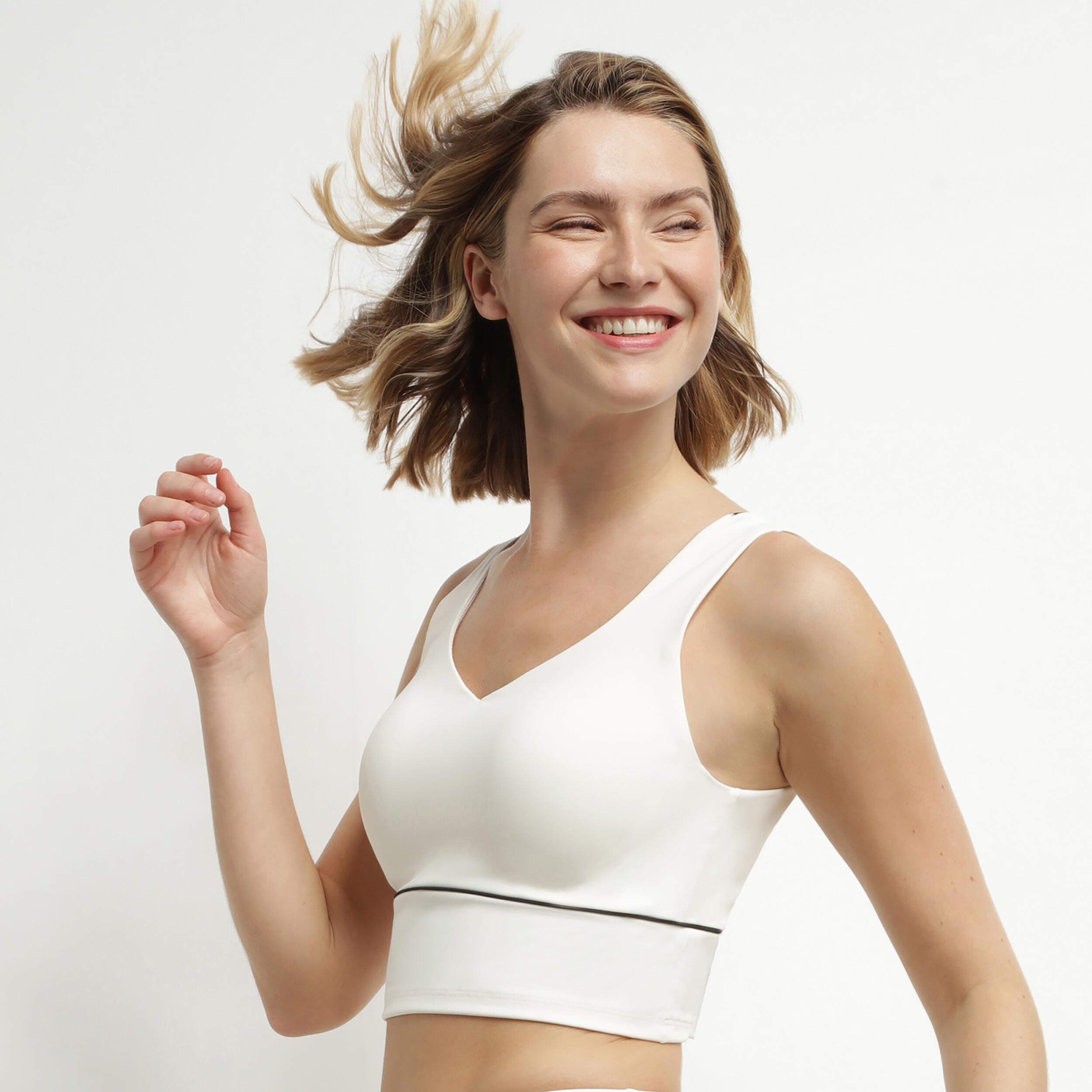 Dim - Crop Top Col V Femme Dim Move - T-shirt Manches Courtes - Blanc - 40 M - Decathlon