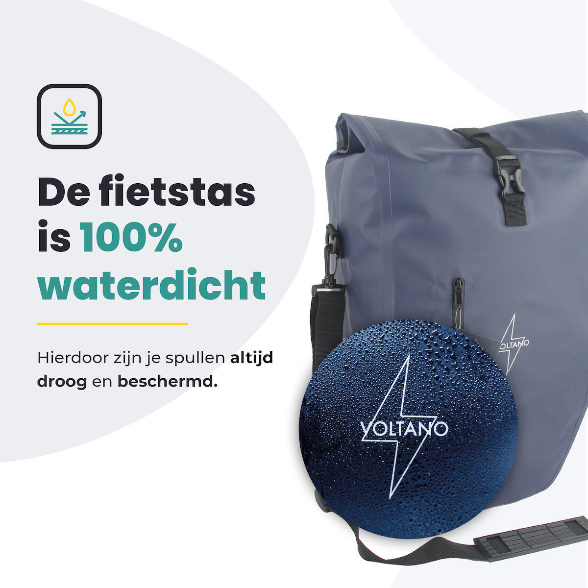 Voltano Luxe Fietstas 28L - Enkele Pakaftas - Marine Blauw - 100% Waterdicht 5/7
