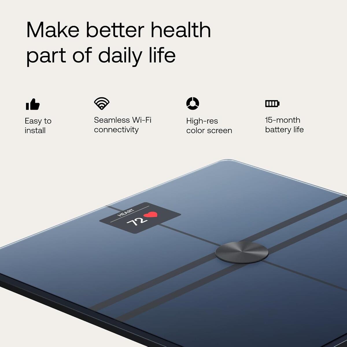 No ECG Function) Withings Body Comp Wi-Fi,Cardio,Smart Scale- Black