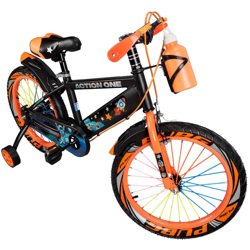 Bicicleta copii 6-8 ani cu far si claxon cadou, Nova, 18 inch, orange