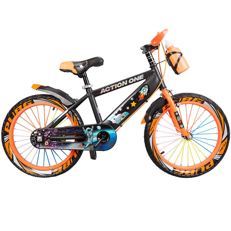 Bicicleta copii 6-8 ani cu far si claxon cadou, Nova, 18 inch, orange