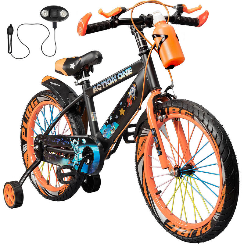 Bicicleta copii 6-8 ani cu far si claxon cadou, Nova, 18 inch, orange