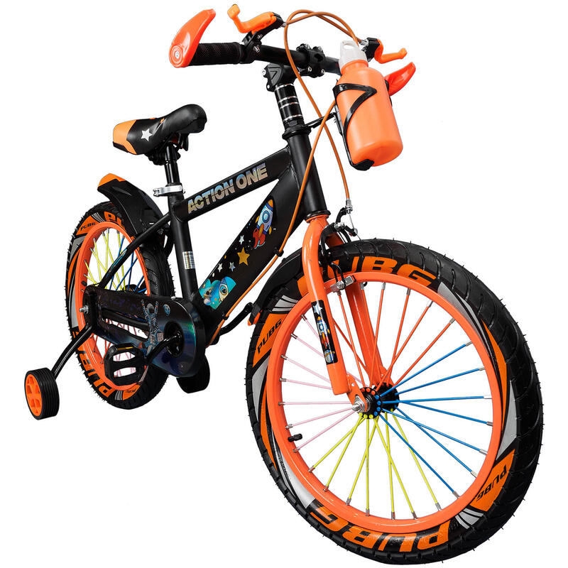 Bicicleta copii 6-8 ani cu far si claxon cadou, Nova, 18 inch, orange