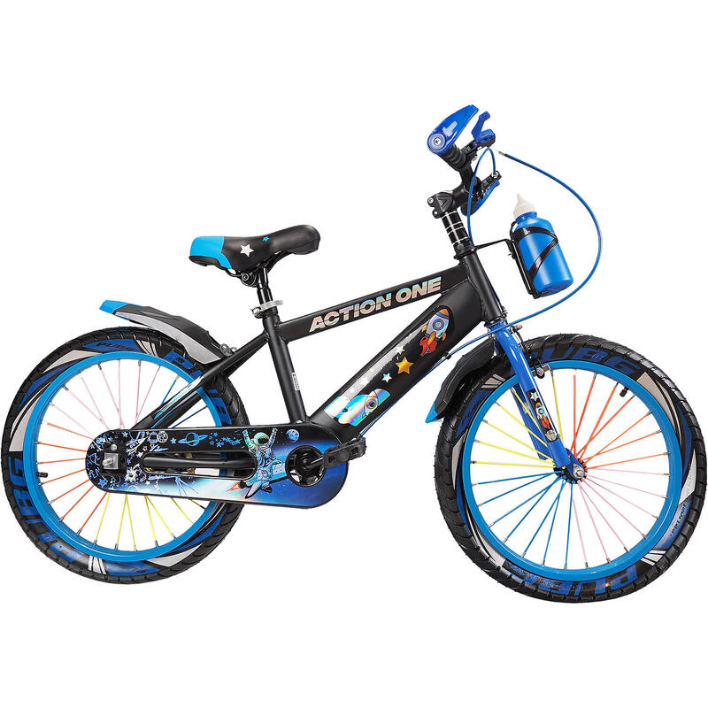 Bicicleta copii 6-8 ani cu far si claxon cadou, Nova II, 18 inch, albastru