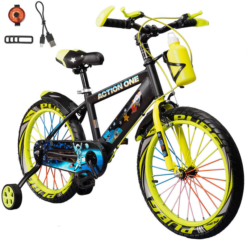 Bicicleta copii 5-7 ani cu far spate cadou, Genesis II, 16 inch,verde neon