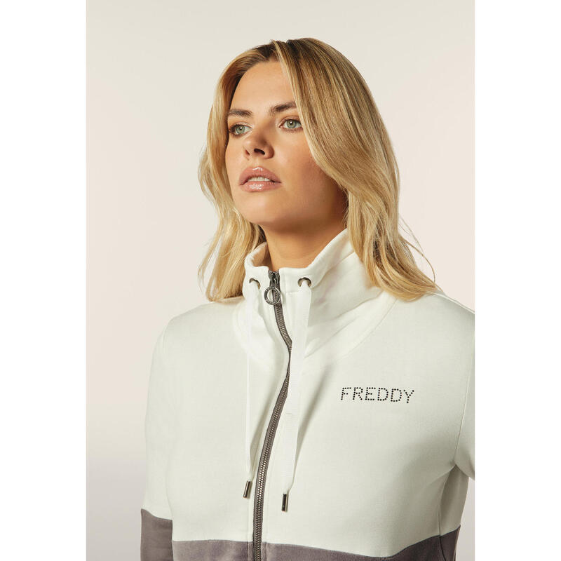 Sweat-shirt zippé pour femmes, avec col montant avec bande en velours