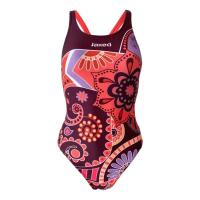 Maillot de bain femme mat bordeaux et multicolore. natation synthétique