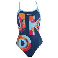 maillot de bain femme mat bleu et multicolore. natation synthétique