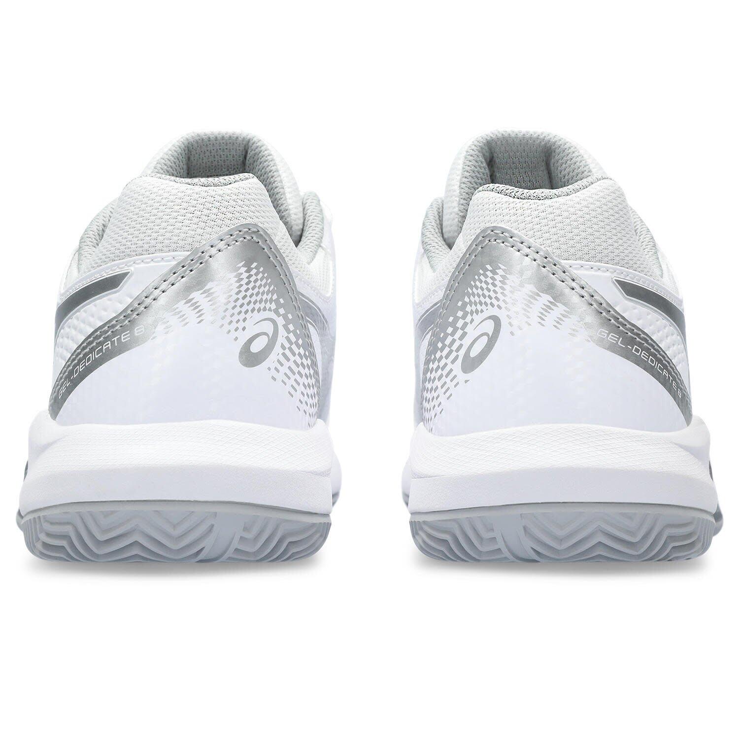 Tennis En Padelschoenen Dames - ASICS Gel Dedicate 8 W CLAY - White/Pure Silver 4/7