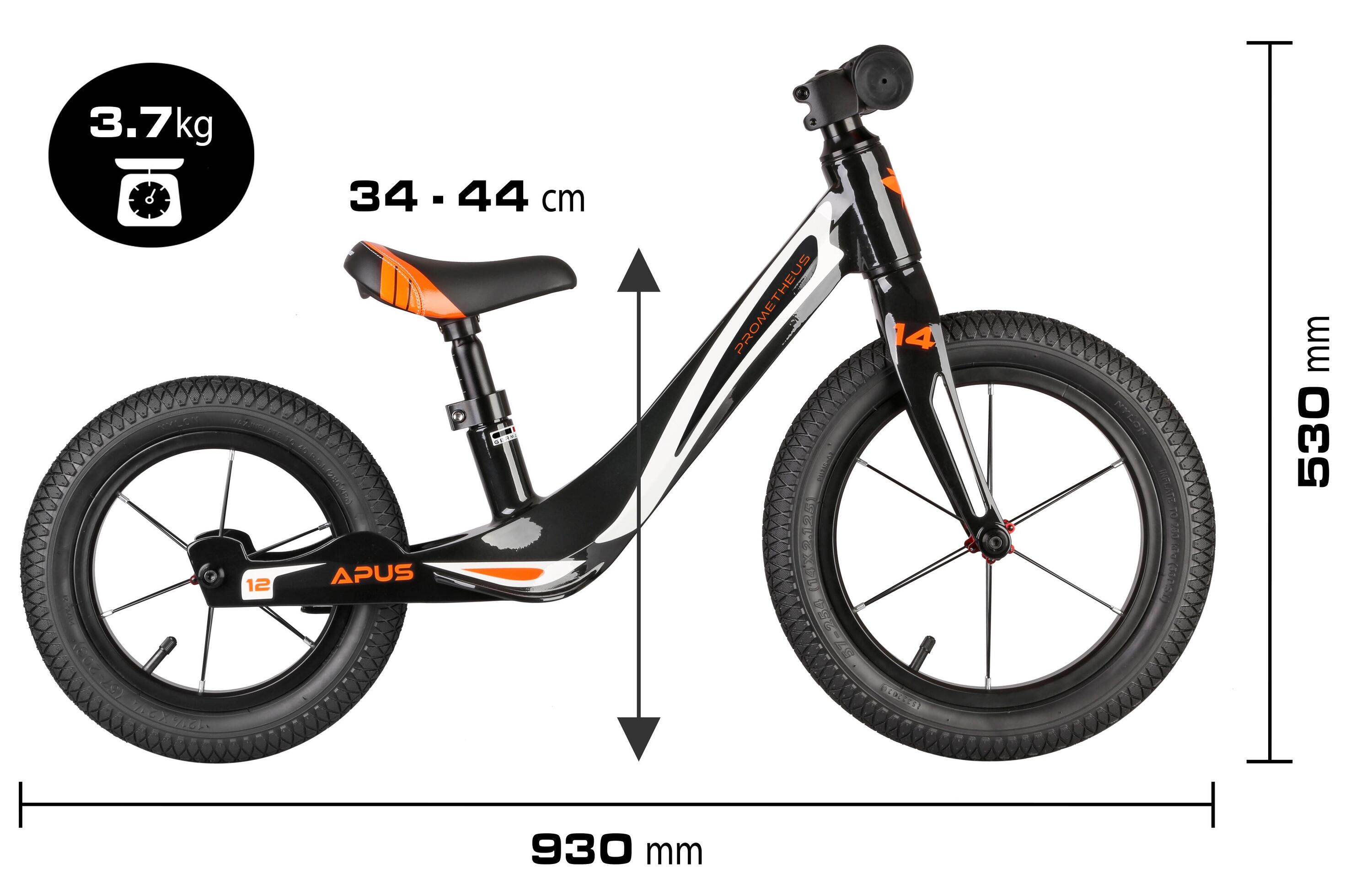 Bici senza pedali 14/12 pollici 2–3 anni, telaio in magnesio, APUS 2/6