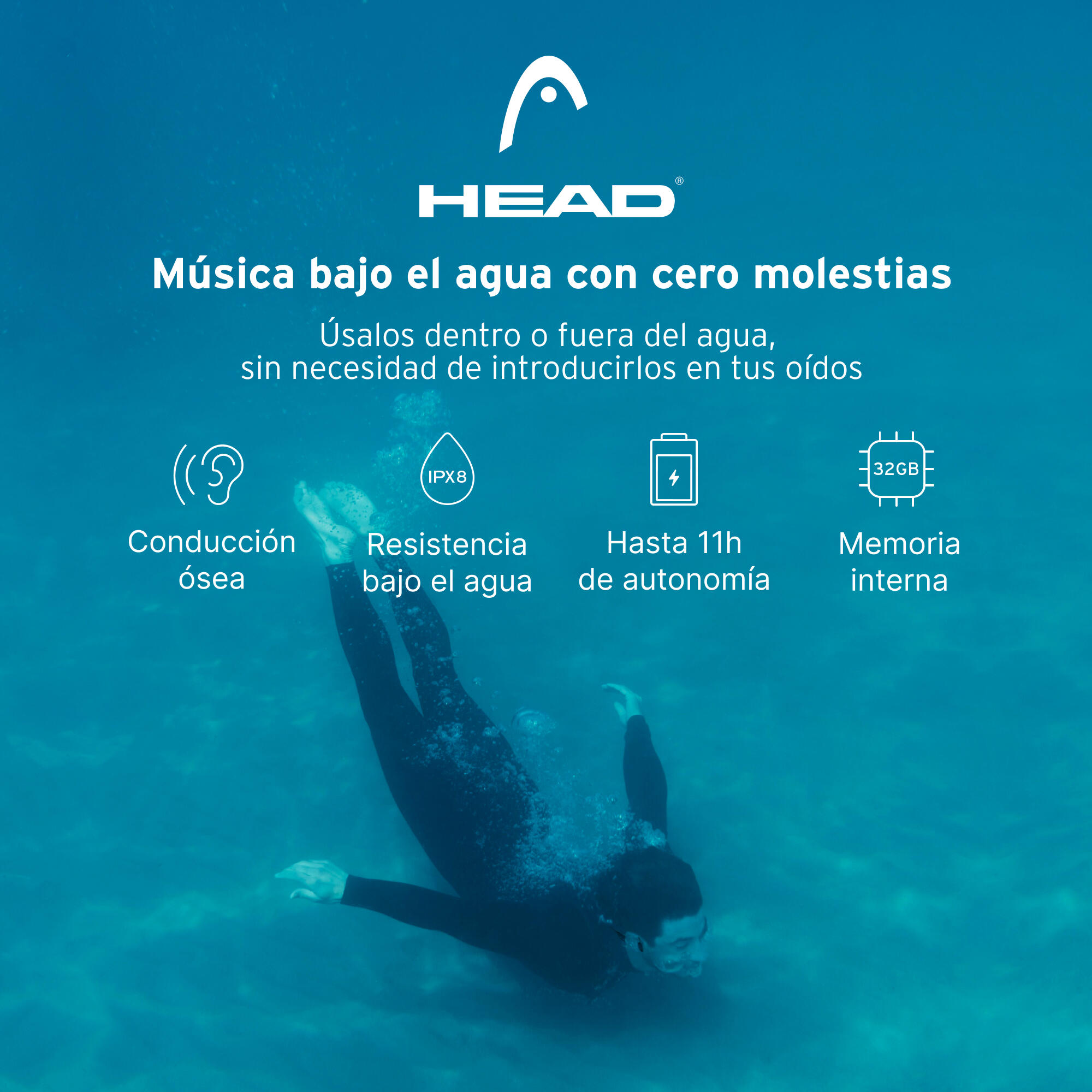 Fones de ouvido sem fio HEAD à prova d'água 2/7
