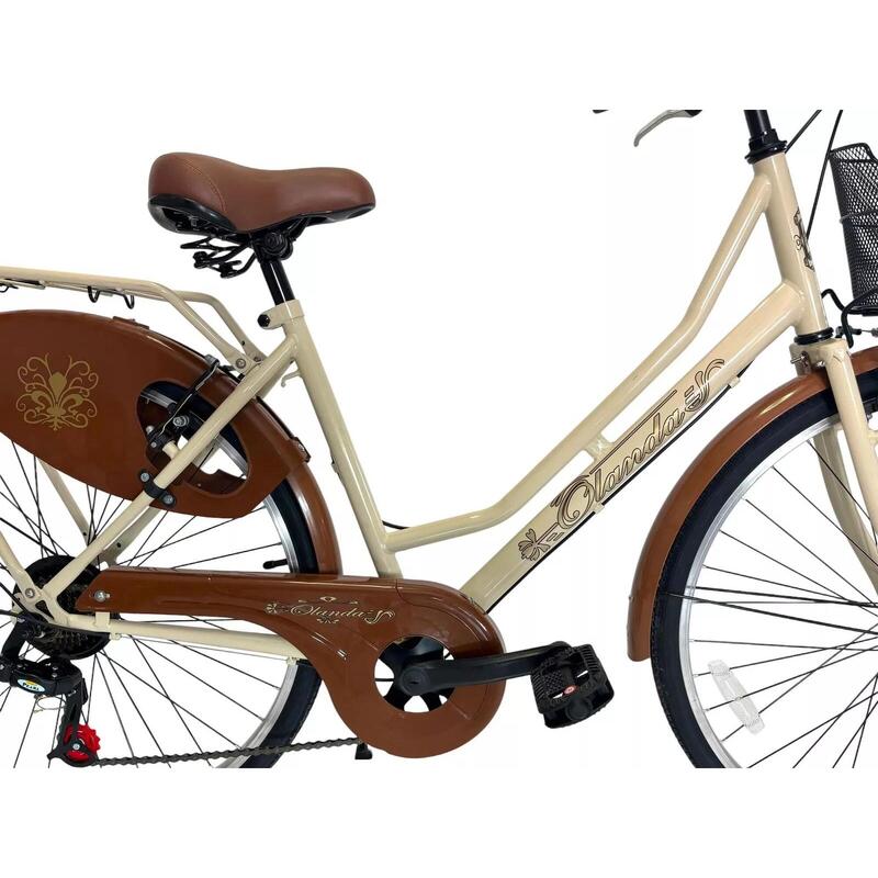 Bicicletta Donna da Passeggio 26 con Cambio da città Vintage Beige con Cesto