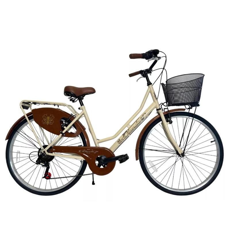 Bicicletta Donna da Passeggio 26 con Cambio da città Vintage Beige con Cesto