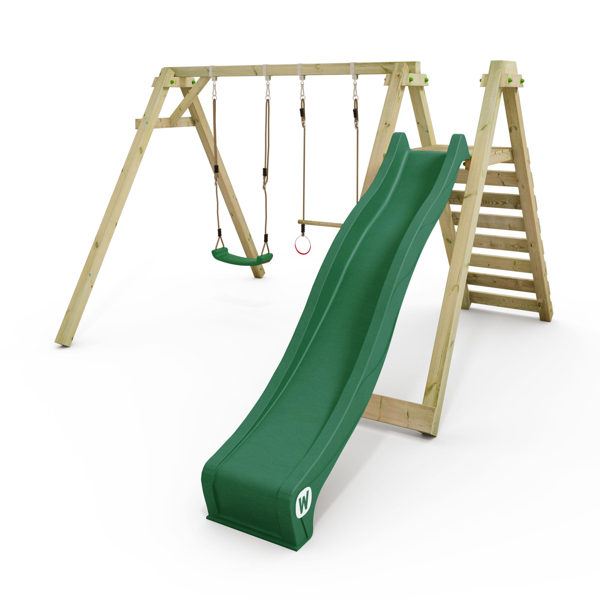 WICKEY Smart Swift kinderschommel met glijbaan - groen
