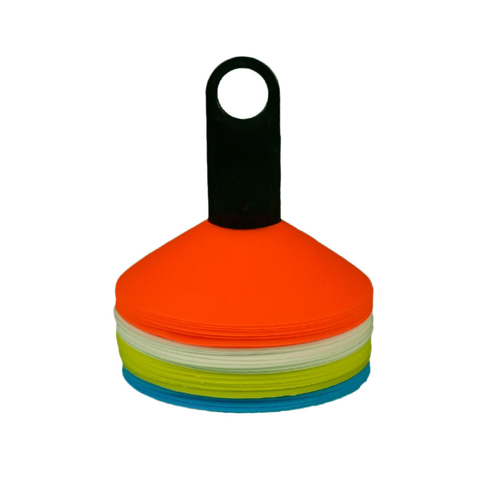 Set of 40 classic multicolored training cones (white, blue, orange and yellow)