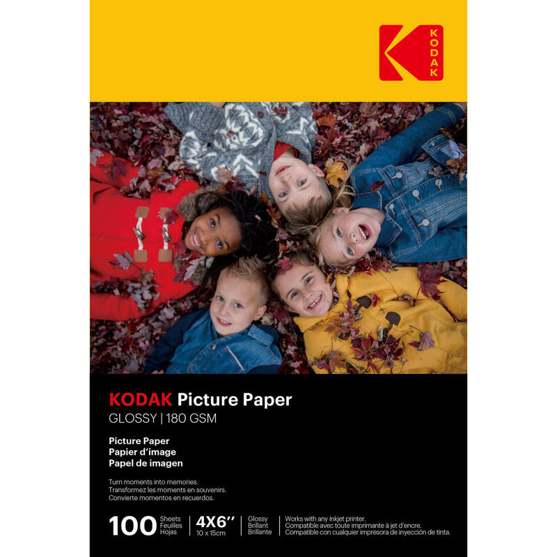 KODAK 9891161 - 100 feuilles papier photo 180g/m², brillant, A6, jet d'encre