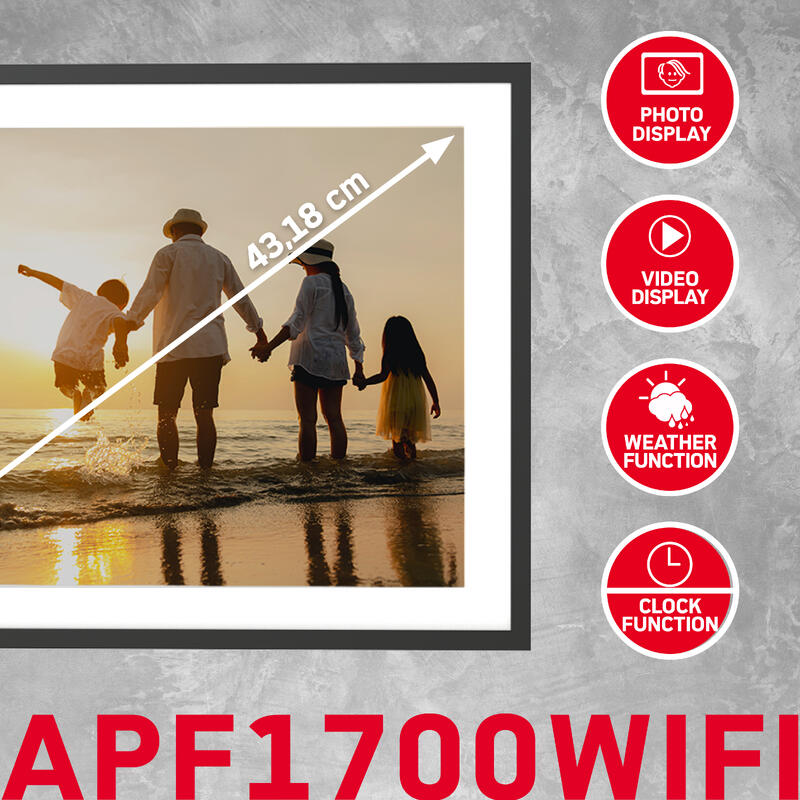 AgfaPhoto Cadre Photo Numérique 17'', WiFi, 32Go, écran tactile haute résolution