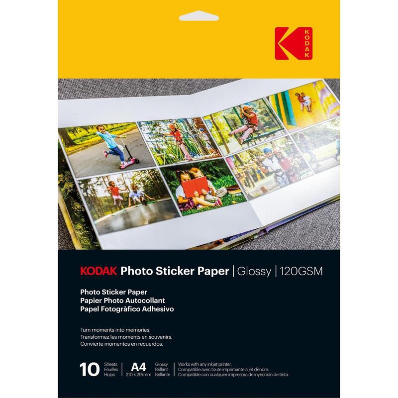 KODAK Papier Photo Autocollant - Pack 10 Feuilles A4