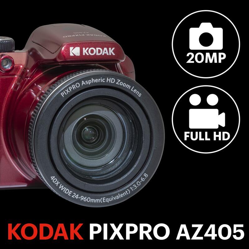 Kodak Pixpro AZ405, 20 MP, 40x zoom, groothoek 24 mm, 3" scherm, FHD - rood