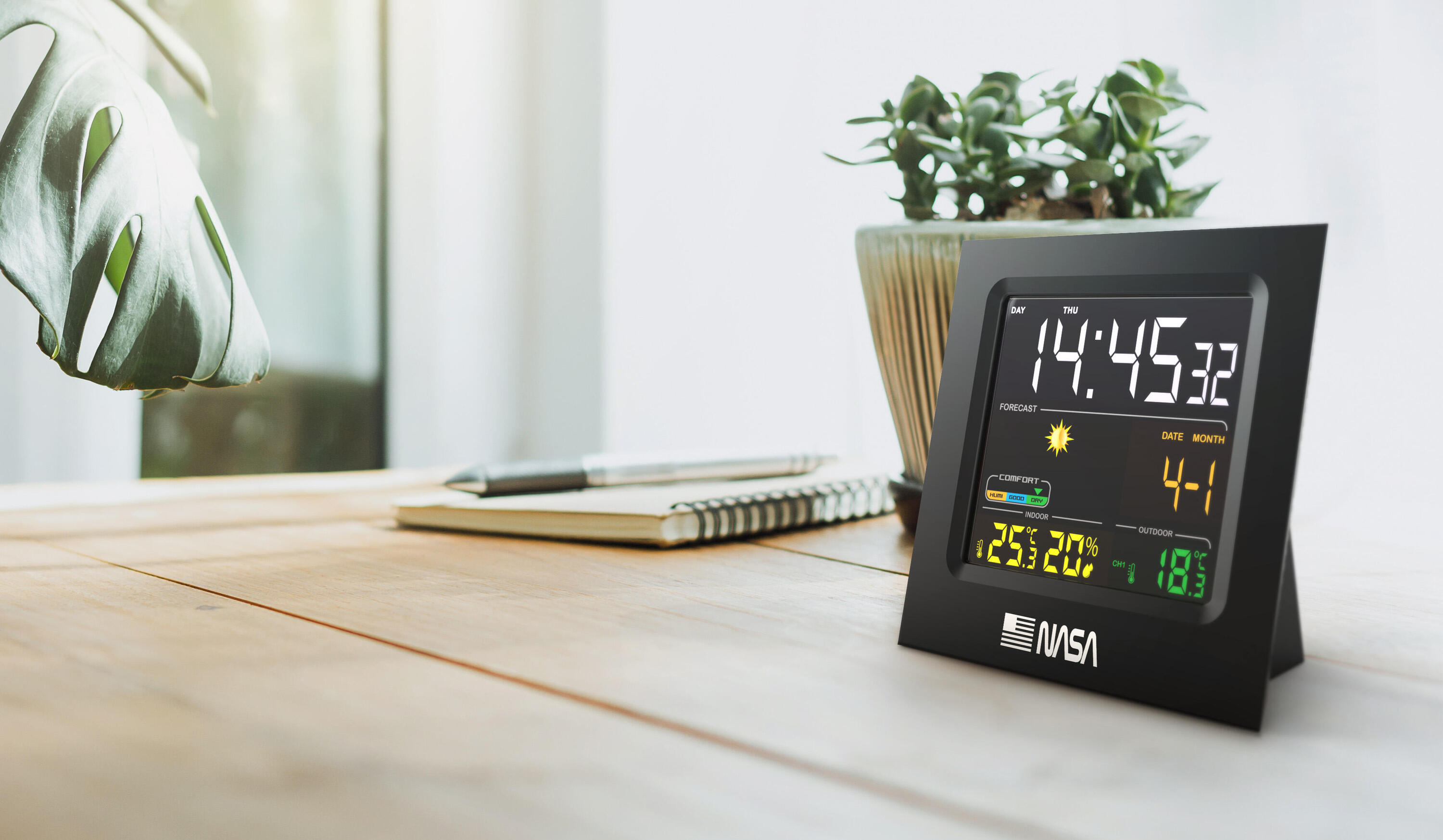 NASA WS300 weerstation 4.3" LCD klok alarm kalender - Zwart 4/5