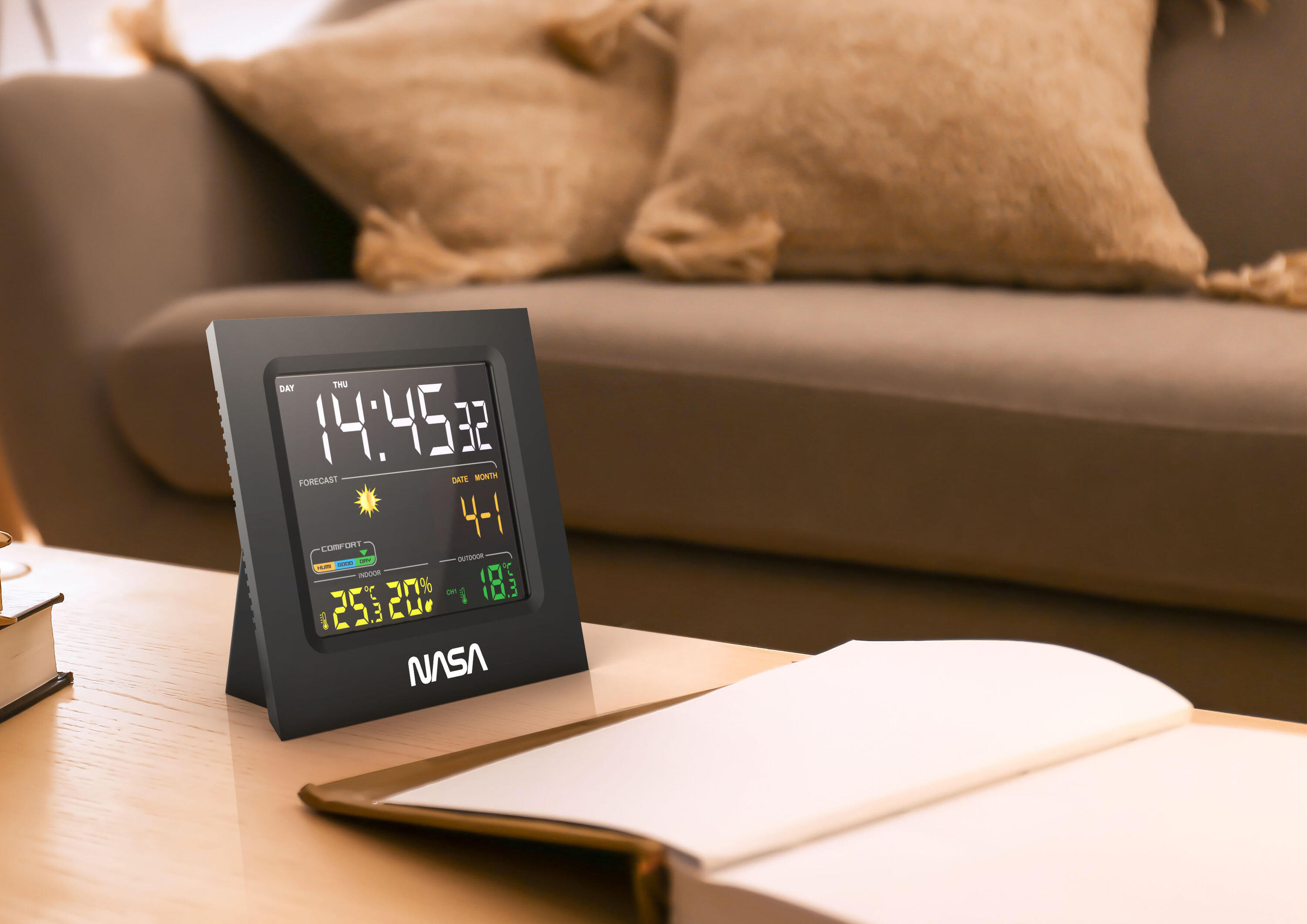 NASA WS300 weerstation 4.3" LCD klok alarm kalender - Zwart 3/5