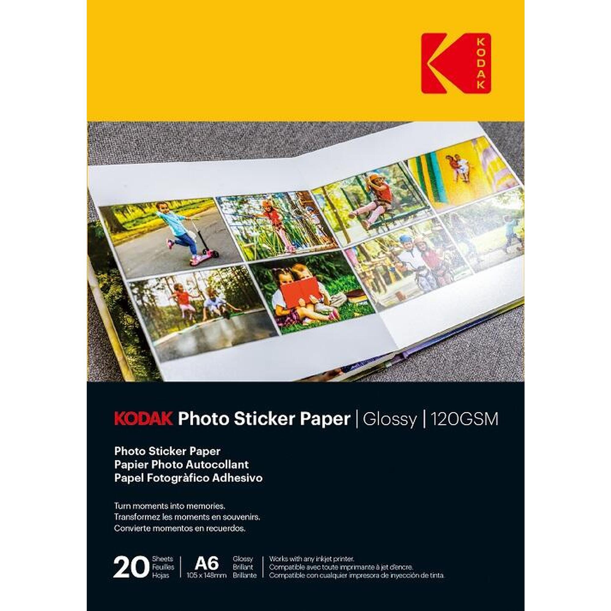 KODAK Papier Photo Autocollant - Pack 20 Feuilles A6