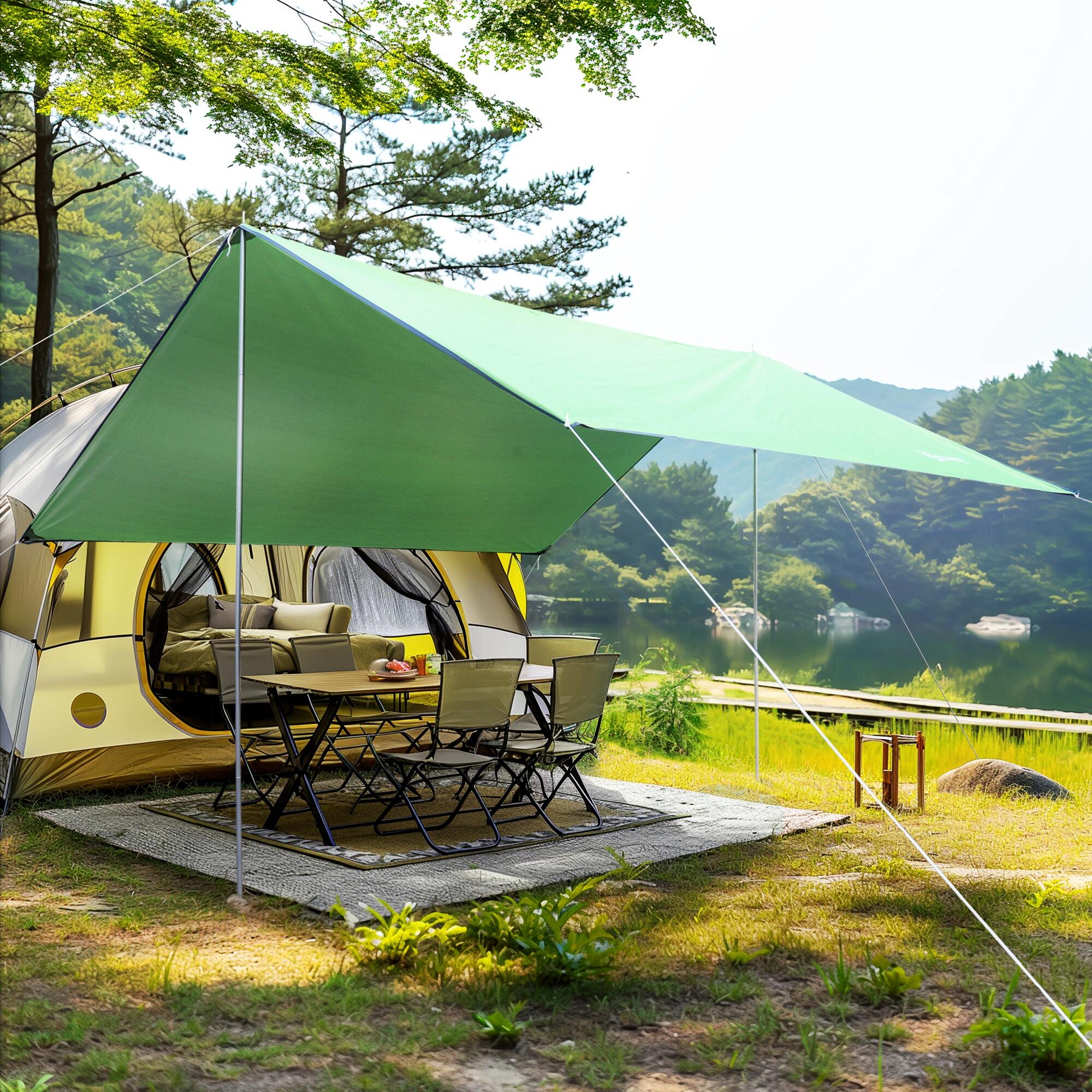 Outsunny Tenda da Sole Portatile 3x3m Tendalino Parasole Impermeabile Verde 2/7