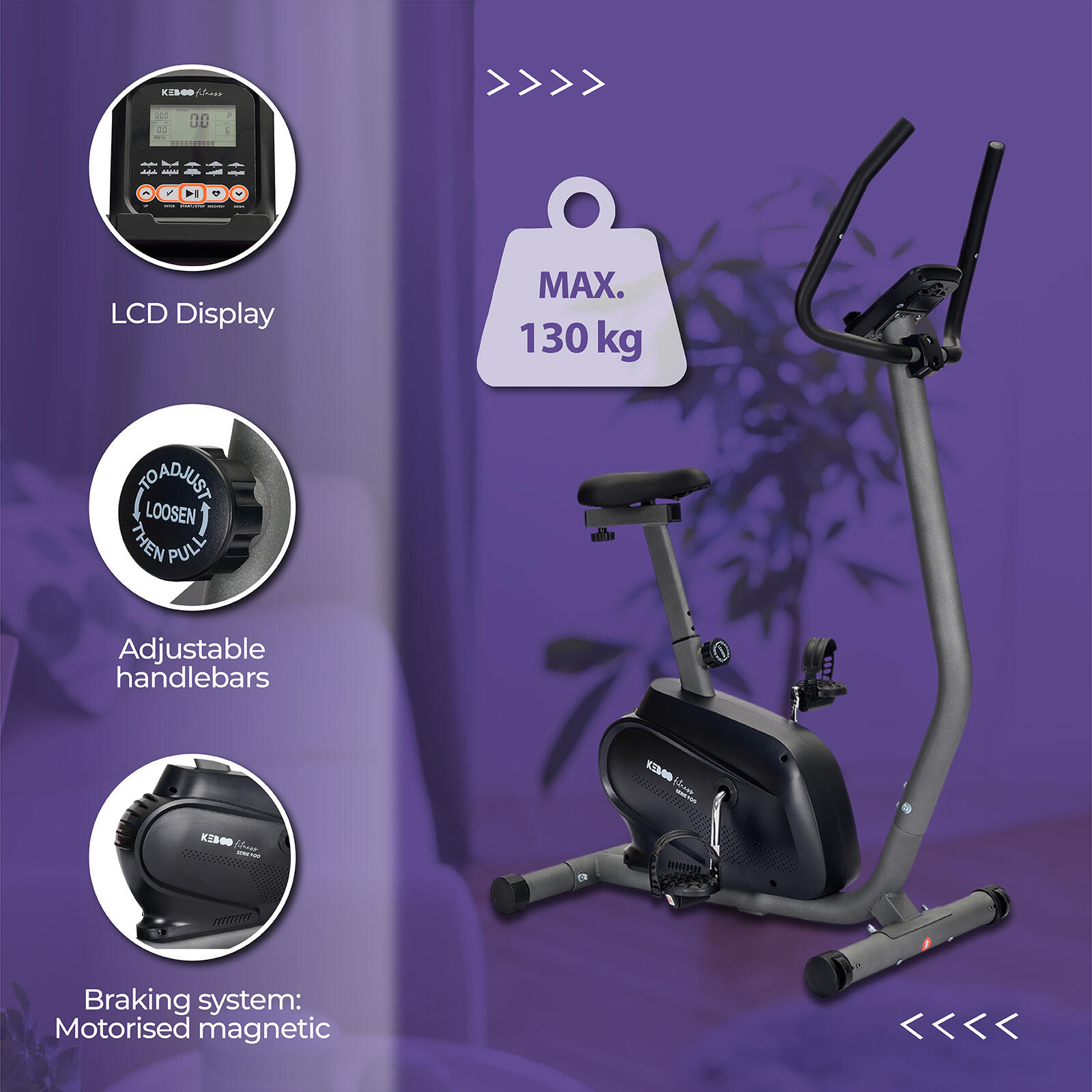 Pack Bicicleta Estática Keboo Serie 900 98x51x132 cm 16 Velocidades y 6 Bandas E 3/5
