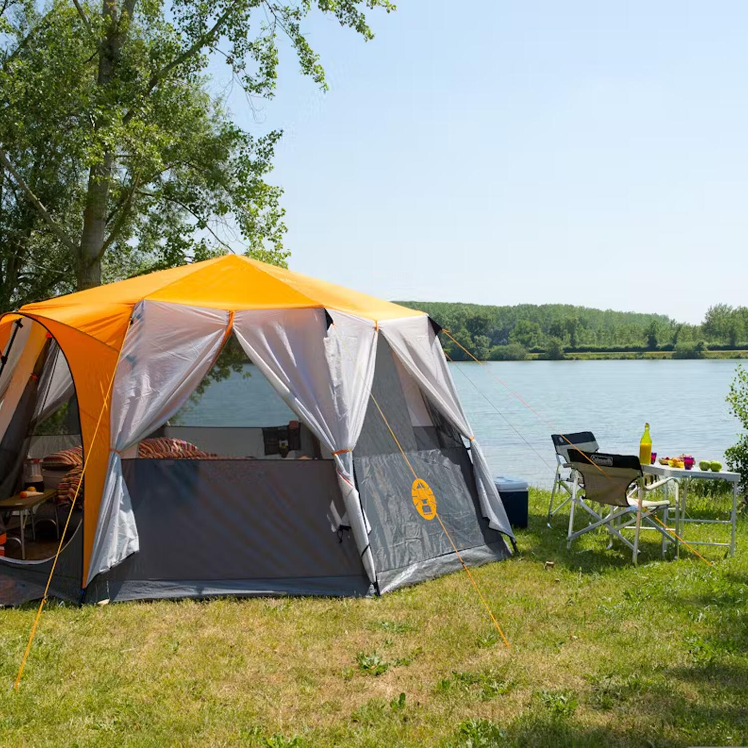 Coleman Cortes Octagon 8 Person Family Camping Tent Orange COLEMAN