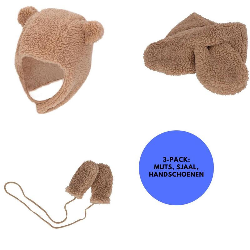 Heatkeeper - Baby Winterset - Handschoenen/Sjaal/Muts - Teddy Wol - 0-6 Maanden