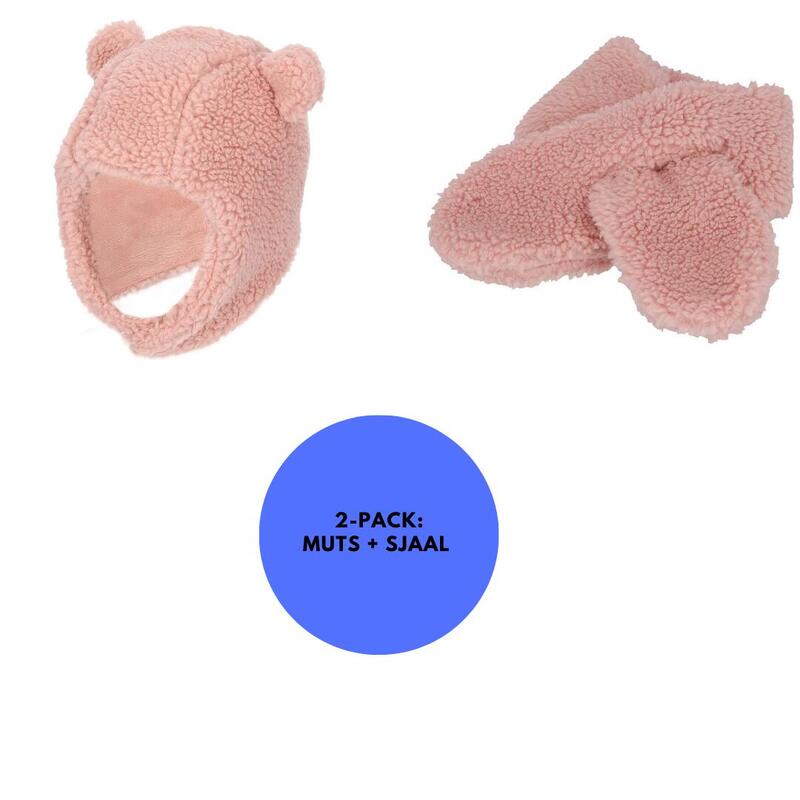 Heatkeeper - Baby Sjaal & Muts - Set - Teddy Wol - 0-6 Maanden - Licht Roze