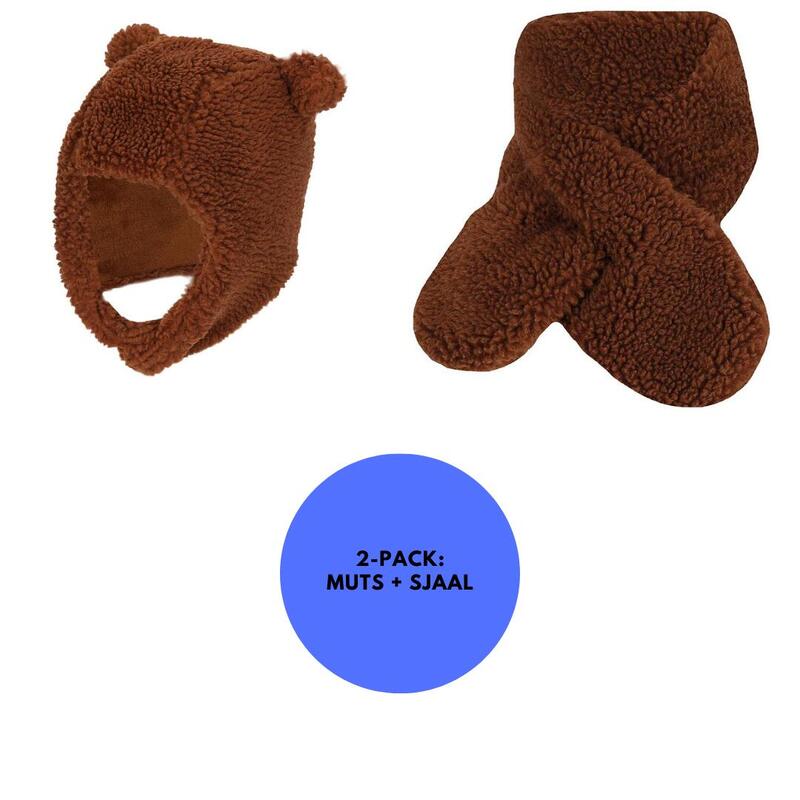 Heatkeeper - Baby Sjaal & Muts - Set - Teddy Wol - 0-6 Maanden - Midden Bruin