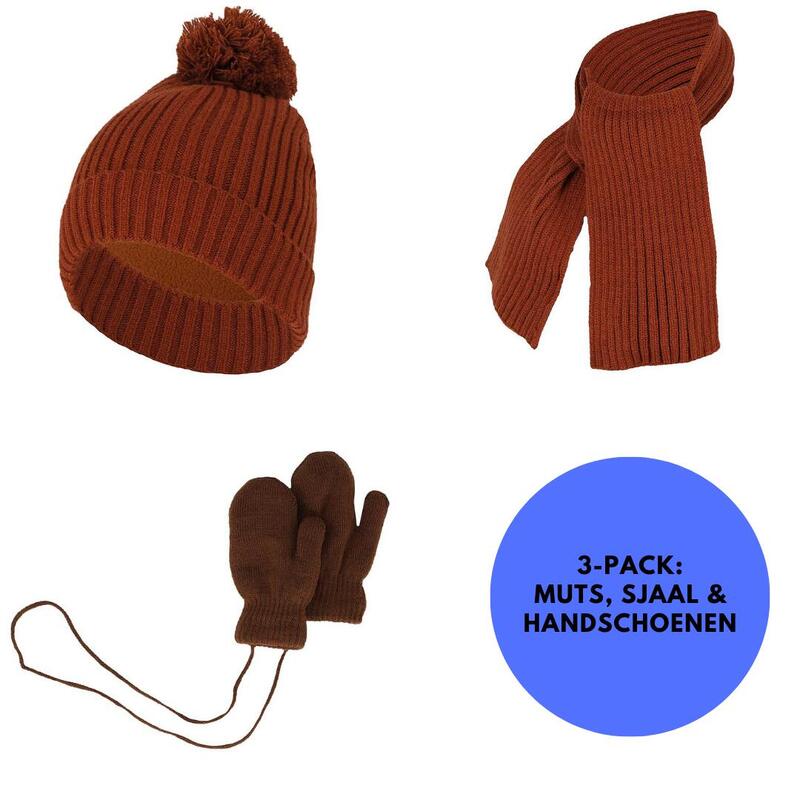 Ensemble d'hiver pour bébé - Gants/Écharpe/Chapeau - 0-12 mois - Marron moyen