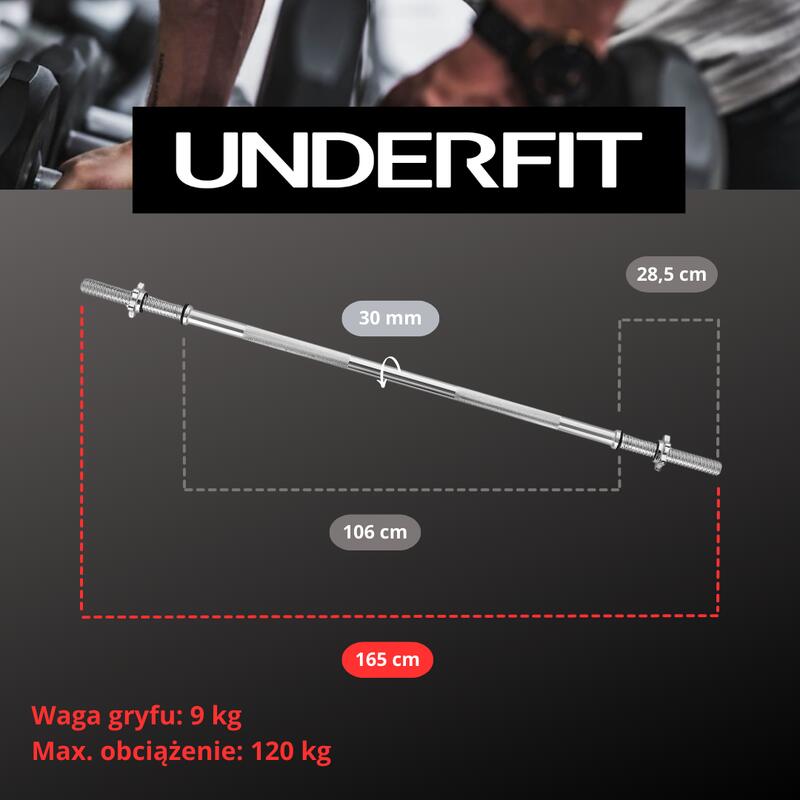 Gryf prosty z gwintem i zaciskami (30mm) UNDERFIT 165 cm