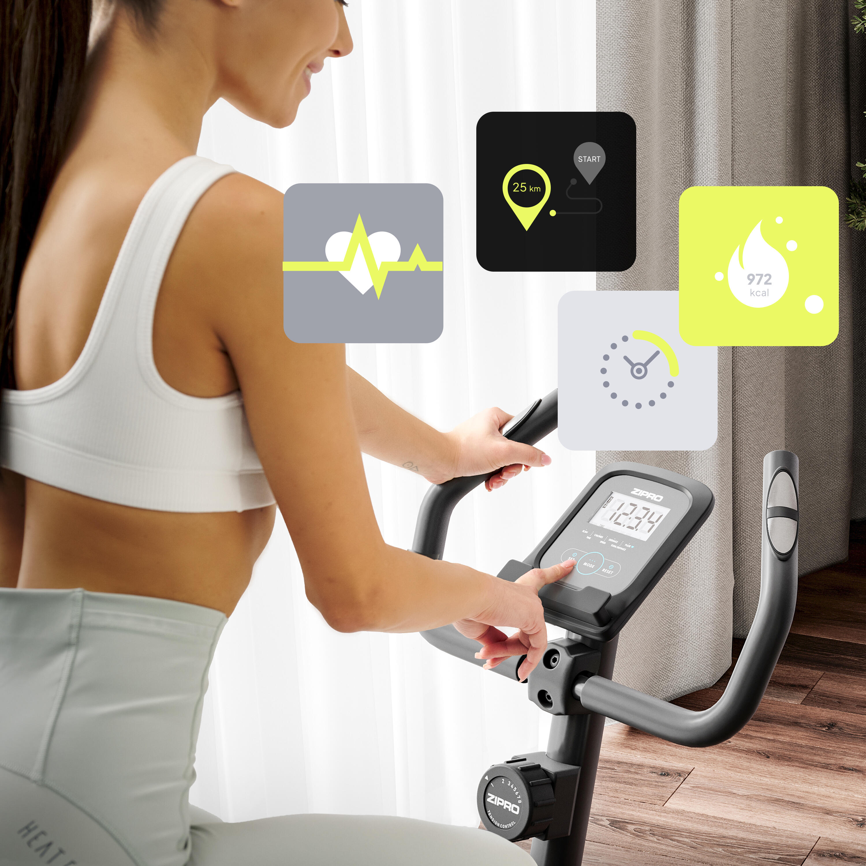 Hometrainer Zipro One S magnetische 8 weerstandsniveaus voor fitness en cardio 5/8