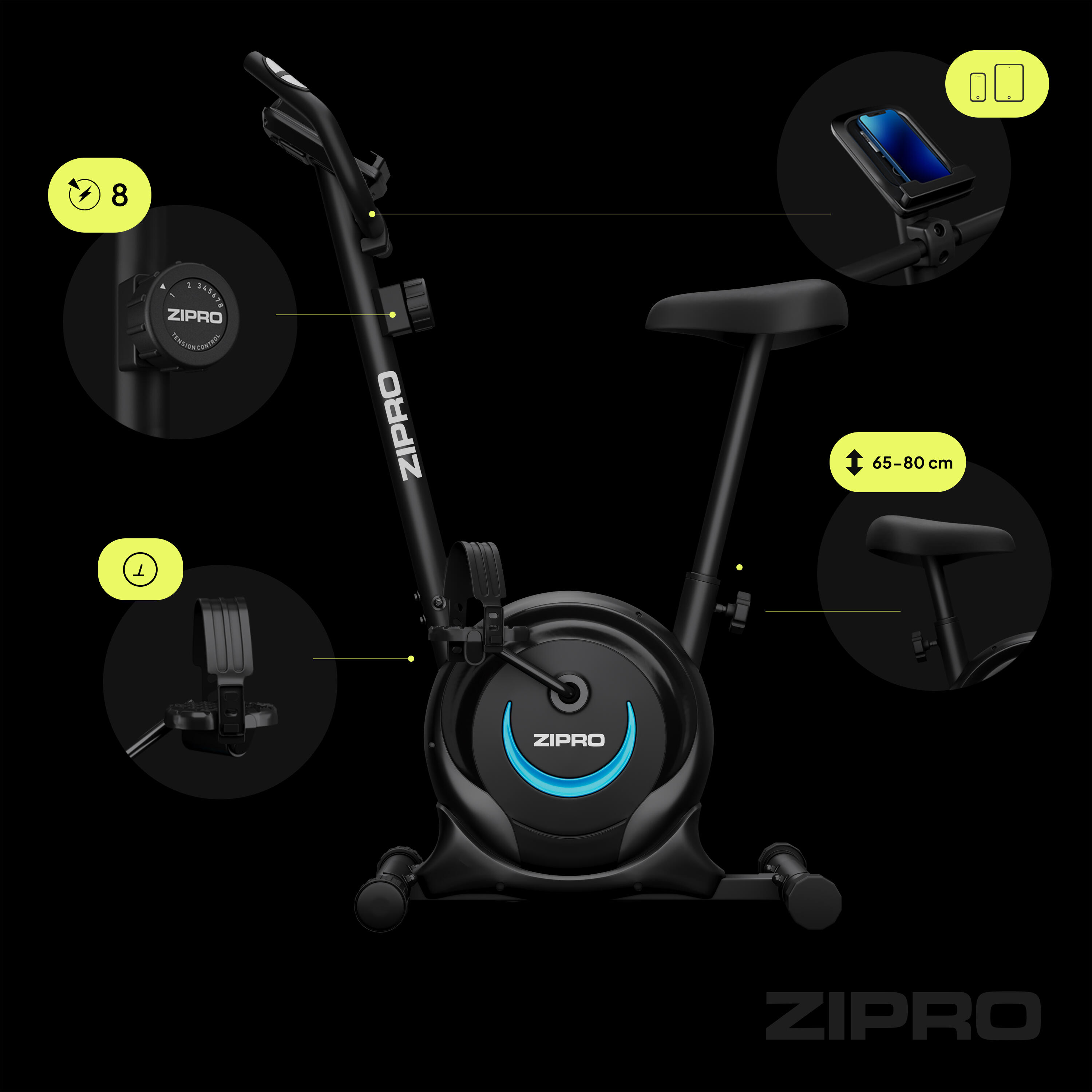 Hometrainer Zipro One S magnetische 8 weerstandsniveaus voor fitness en cardio 6/8