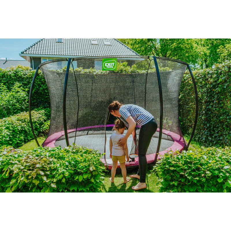 Trampoline enterré EXIT Silhouette ø427cm avec filet de sécurité - rose