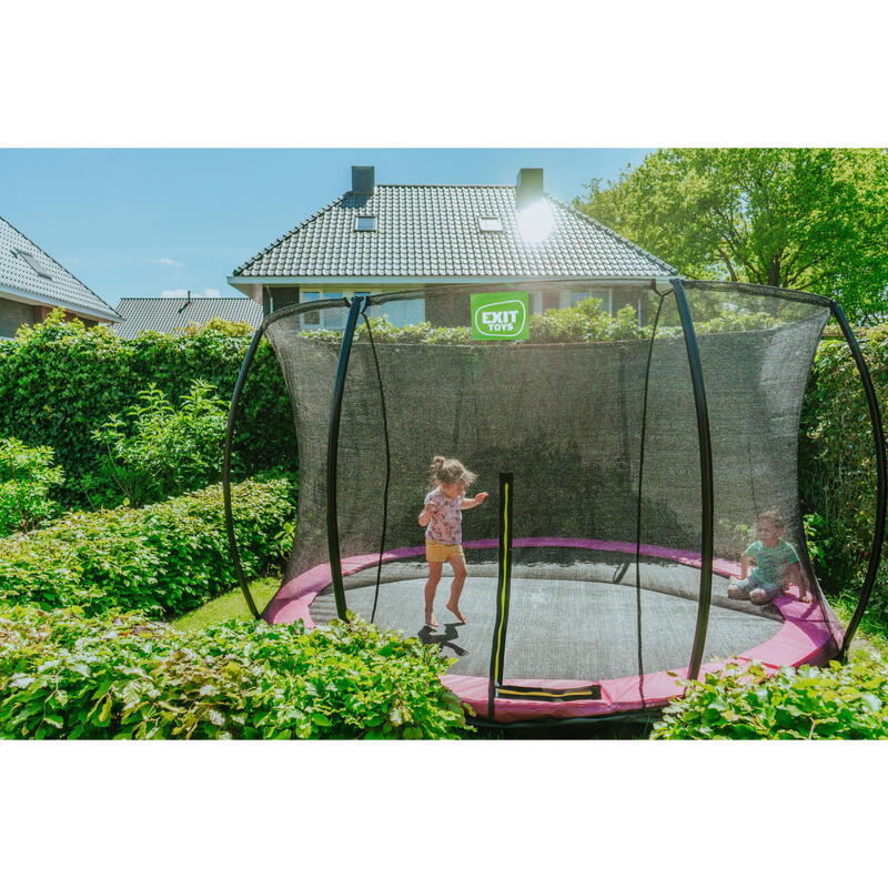 Trampoline enterré EXIT Silhouette ø366cm avec filet de sécurité - rose