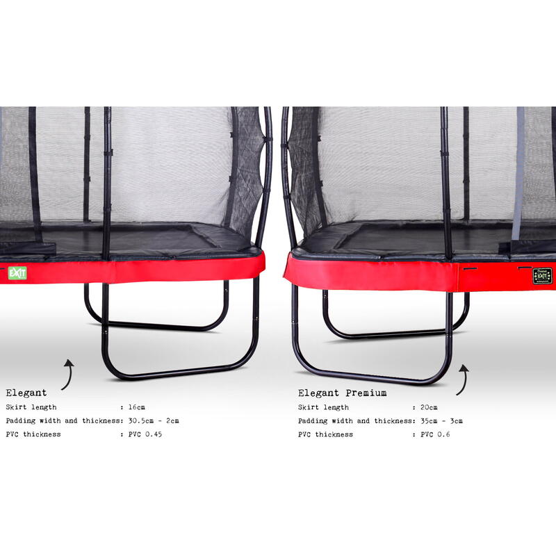 EXIT Elegant trampoline 244x427cm met Economy veiligheidsnet - rood