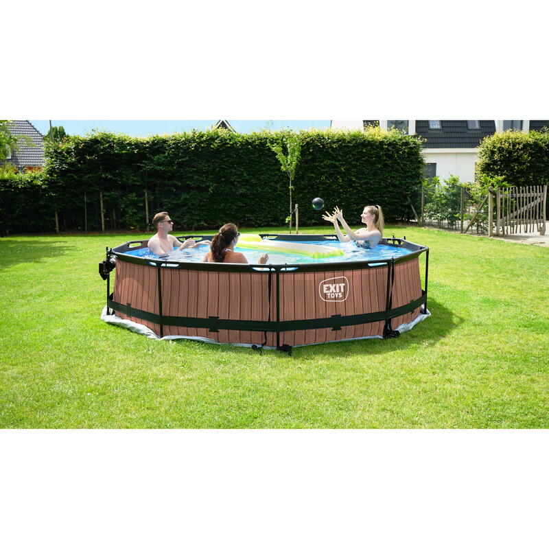 EXIT Wood Piscine ø360x76cm avec pompe de filtration - brun