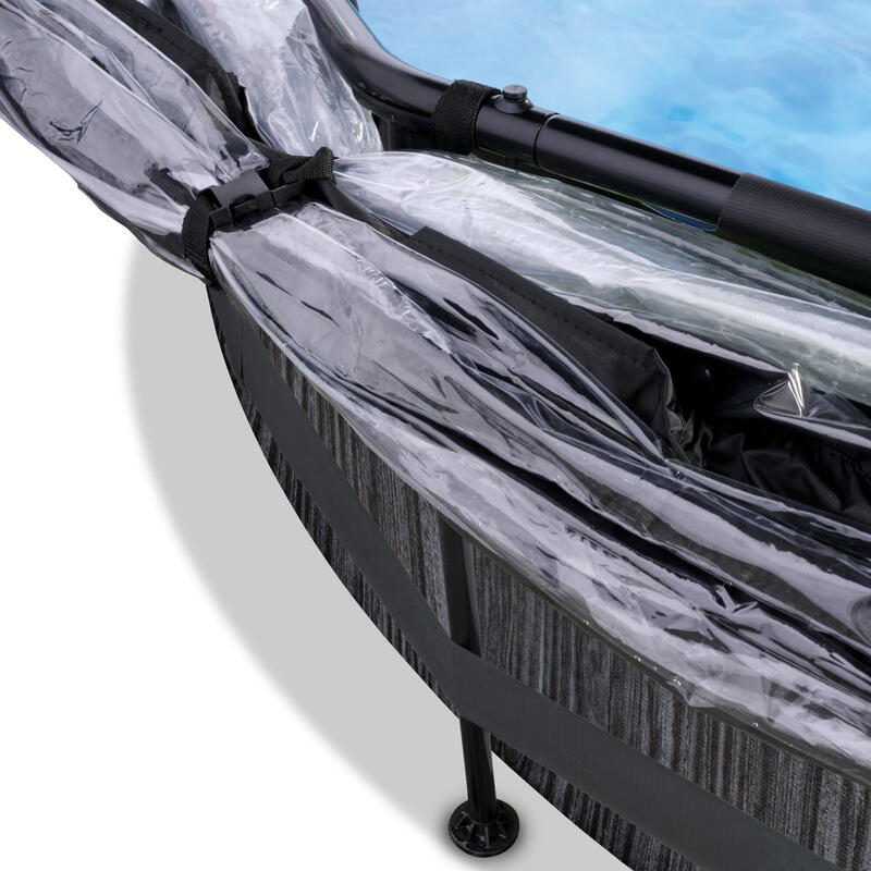 Piscine EXIT Black Wood ø360x76cm avec pompe filtrante et voile d'ombrage - noir