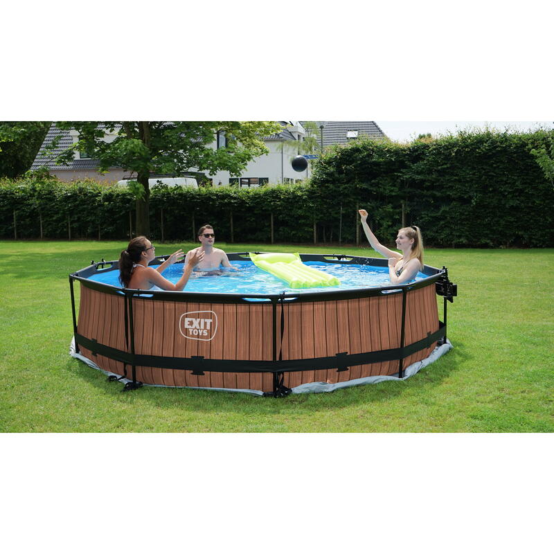 EXIT Wood Piscine ø360x76cm avec pompe de filtration - brun