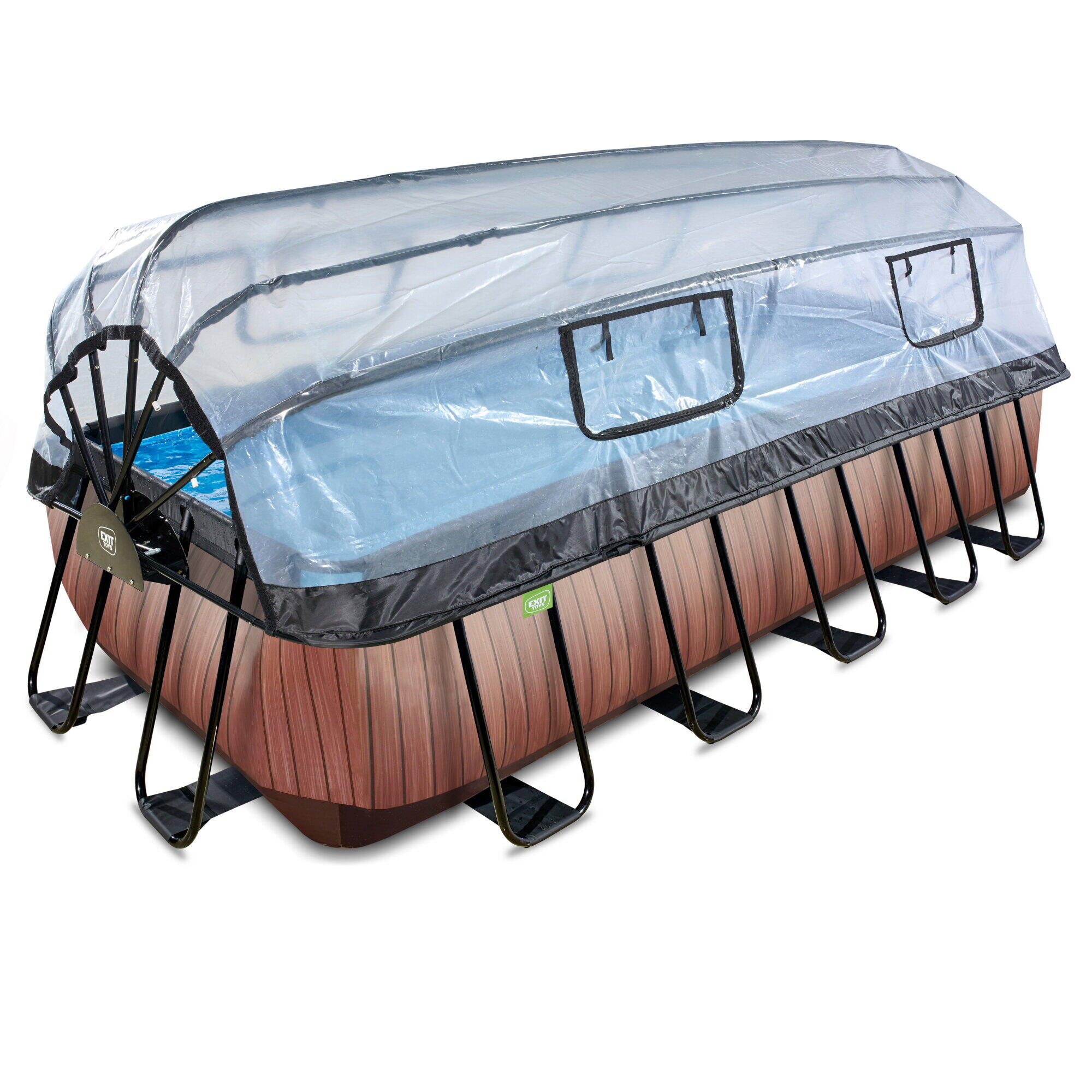 EXIT TOYS EXIT Wood zwembad 540x250x122cm met zandfilterpomp en overkapping - bruin