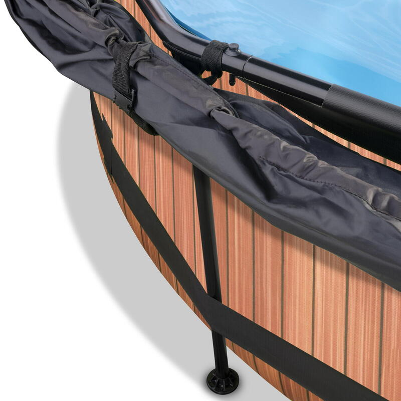 Piscine EXIT Wood ø360x76cm avec pompe filtrante et voile d'ombrage - marron