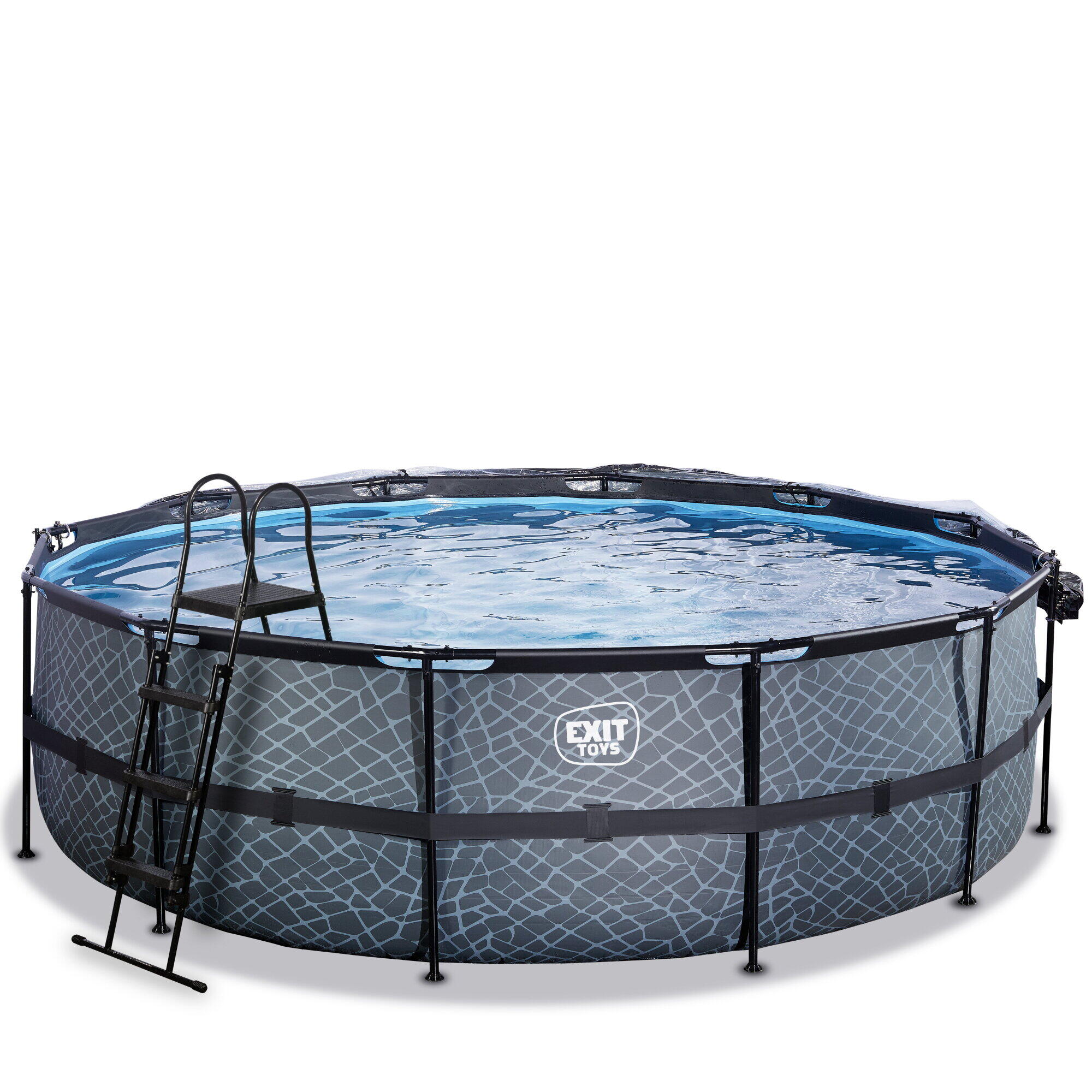 Piscina EXIT Stone ø488x122cm con pompa filtro a sabbia e copertura - grigio 3/7